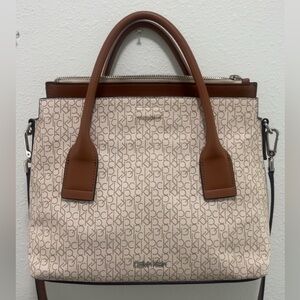 Calvin Klein Cream & Brown CK Monogram Satchel